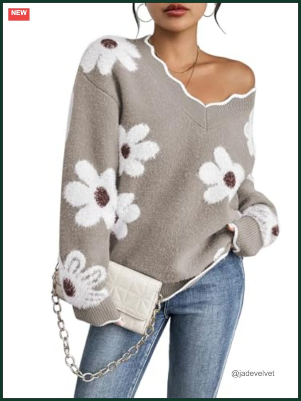 Oversized V Neck Fuzzy Sweater Chunky Knit Pullover Long Sleeve